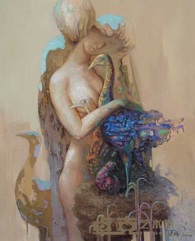 冯路敏 人和鸟 80×65cm